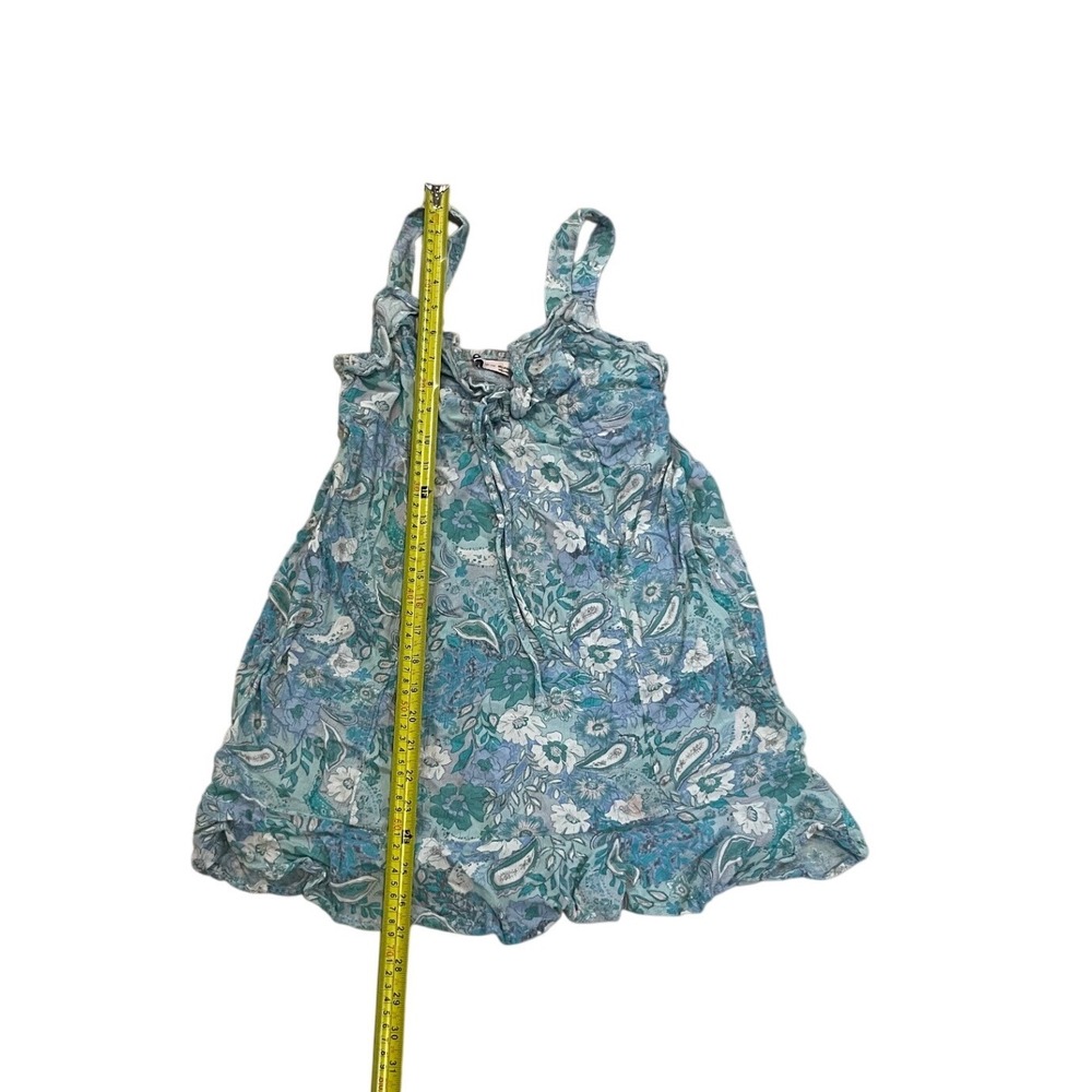 SO Goods For Life Blue Floral Paisley Mini Dress Ruffle Tie Front Sm babydoll - Picture 3 of 7